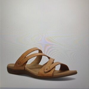 Taos Footwear “Double U” Tan Leather Velcro Strap Sandals